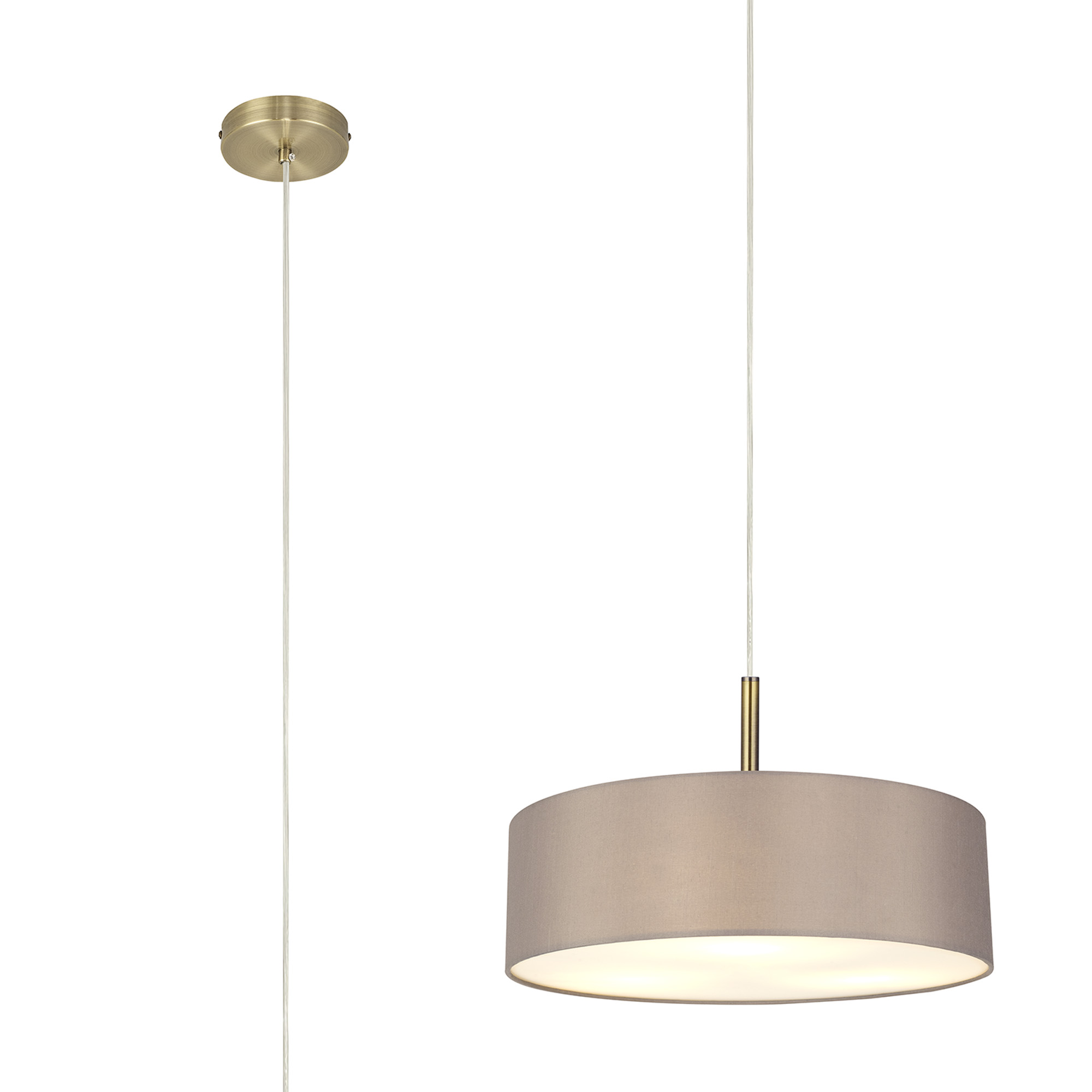 DK0750  Baymont 45cm 5 Light Pendant Antique Brass, Grey/White